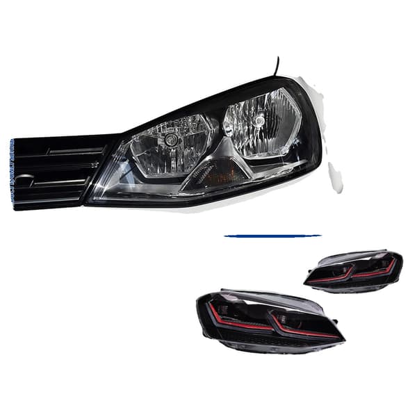 VW Golf 7 LED-forlygter, Dynamisk Signal, Startanimation,Gti Rød Alle LED, Venstrehåndsdrev