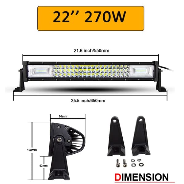 LED-ljusramp, 270W/405W/540W/675W alternativ, vattentät IP67,270W utan ledningar