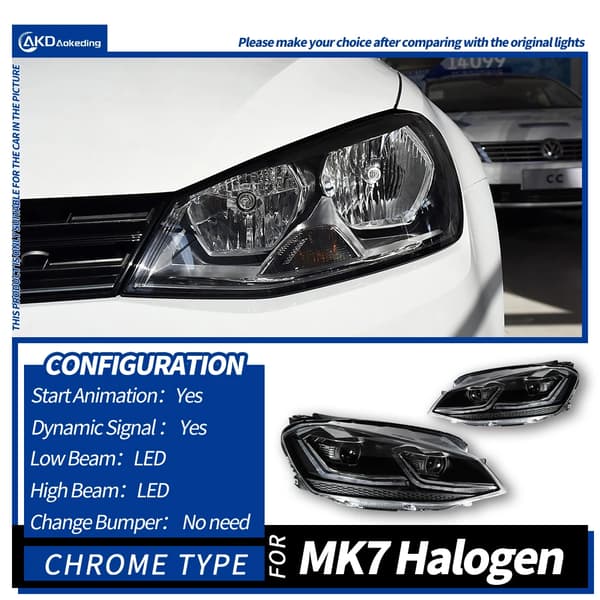VW Golf 7 LED-strålkastare, dynamisk signal, startanimation,Tsi Silver Alla LED, Vänsterstyrd