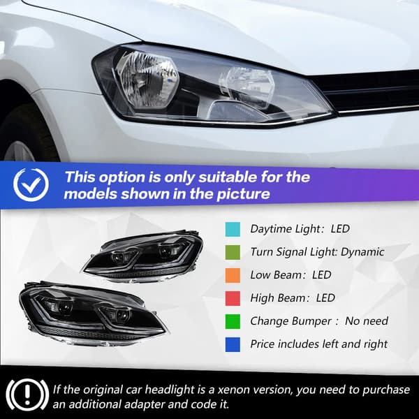 VW Golf 7 Forlygte, LED Kørelys, Dynamisk Blinklys,SLIVER, LHD
