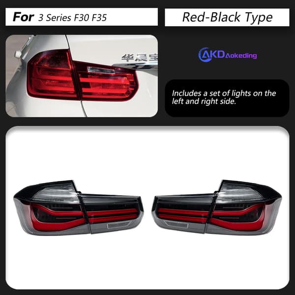 BMW F30 F35 Bakljusmontering, Röd LED-belysning, Dynamisk blinkerslampa,Röd-svart
