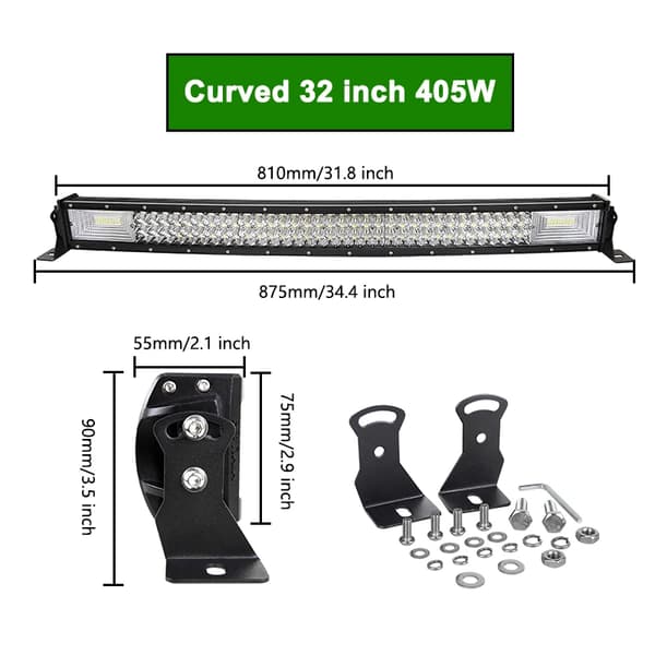 Bøjet LED-lysbar, 6000K farvetemperatur, IP67 vandtæt rating,32 tommer 405W ingen ledning
