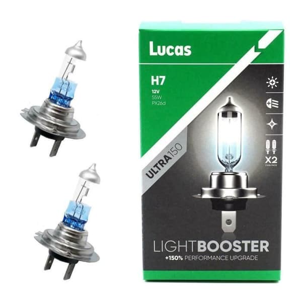 Halogenlampor 12V - H7 - 55W +150% LightBooster PX26d 2 stycken Lucas