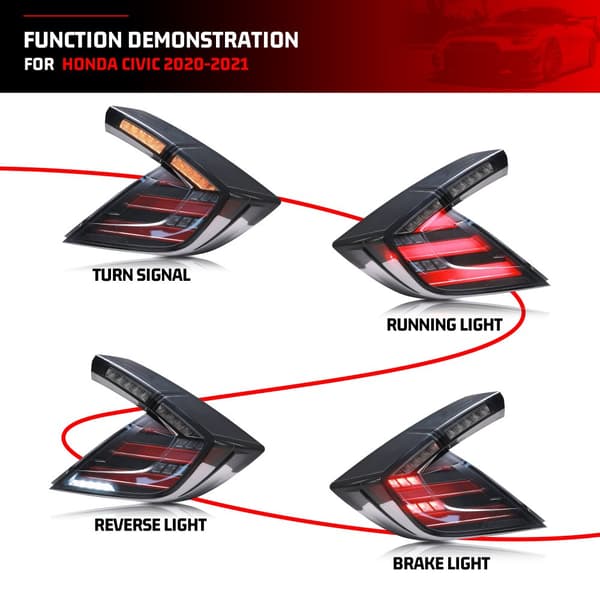 LED Baglygter, Kompatible med Honda Civic Type-R 2016-2021, Dynamisk Blinklys, Vandtæt Design