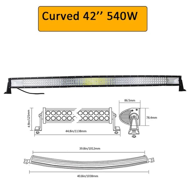 LED -ljusfält, böjd design, alternativ för flera längder,42in ingen kablage