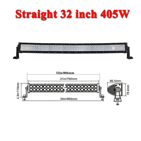 LED Ljuslist, 270W till 675W Effekt, Tredubbel Rad Design,32 tum ingen kablage