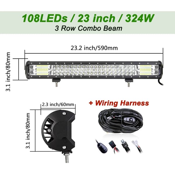 LED Work Light Bar, Combo Beam Design, Hållbar konstruktion,7D 23in med tråd