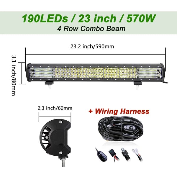 LED -arbejdsstang, kombinebjælke design, holdbar konstruktion,9D 23in med ledning