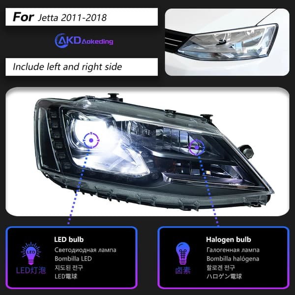 Jetta Strålkastare, Bi-Xenon Linse, DRL Funktion,Vänsterstyrd, Strålkastare Ett Set