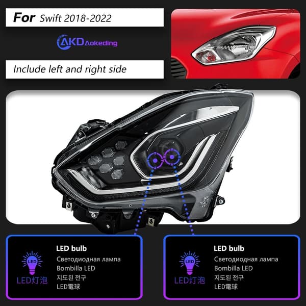 AKD Strålkastare för Suzuki Swift, Full LED, Enkel Installation,Huvudljus Full LED, För Högerstyrd, 2PCS