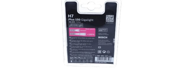 BOSCH GIGALIGHT PÆRE +150 H7 12V 55W BLISTERPAKKE