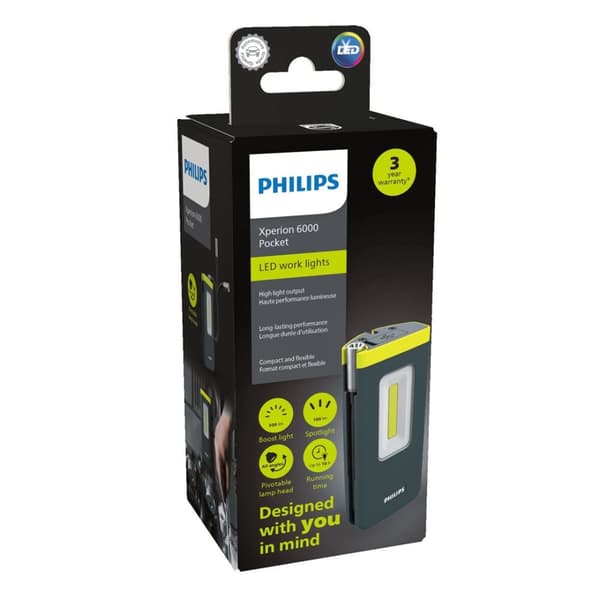 Trådløs værkstedslampe POCKET, Xperion, lyskilde COB LED, lysstrøm 100/150/300 lm, effekt: 3 W, batterikapacitet: 2000 mAh, Lithium, IK07/IP65, USB ty