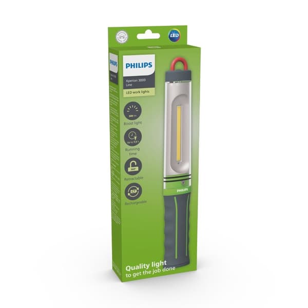 Langaton työpajavalaisinsarja, Xperion, valonlähde COB LED, valovirta 150/300lm, teho: 3,3 W, akun kapasiteetti: 2200mAh, Li-Ion, IK07/IP54, USB-C