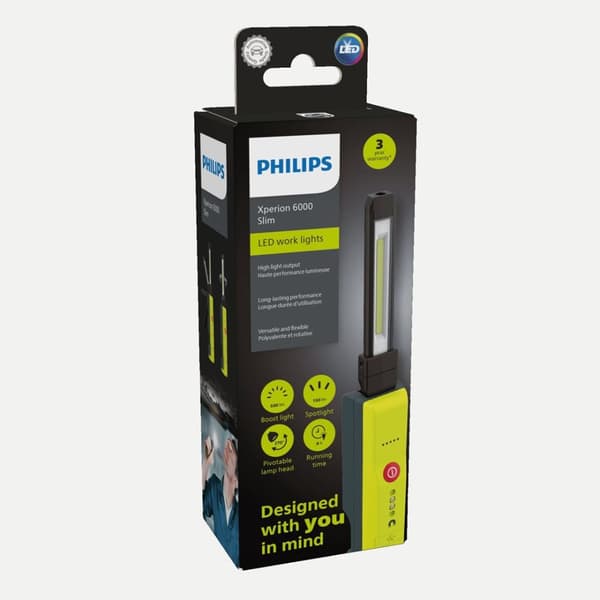 Værkstedslampe trådløs SLIM, Xperion, lyskilde LED, lysstrøm 180/250/500 lm, effekt: 5 W, batterikapacitet: 2600 mAh, Li-ion, IK07/ IP54, USB type-C