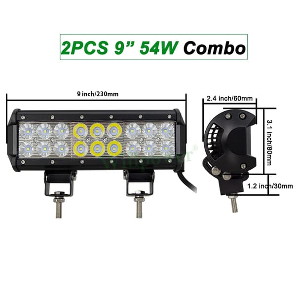 Offroad LED Lygtebar, 20 tommer 126W, Kombineret Stråle,2stk 9in 54W Combo