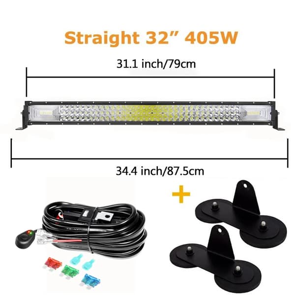 LED lysbjælke, 7D teknologi, magnetisk monteringsbeslag,32tommer 405w ledning