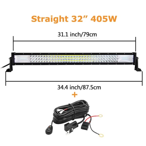 LED lysbjælke, kombinationsstråle, 12V 24V,32inch 405w ledning kit