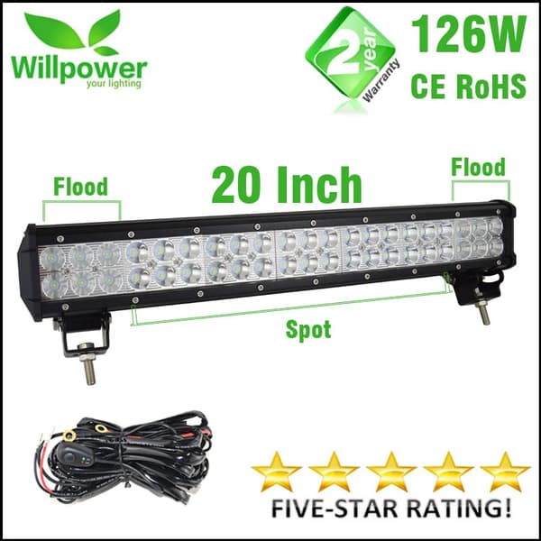 LED-ljusramp, hög ljusstyrka, dubbelradig design,1PC 126W Med Tråd