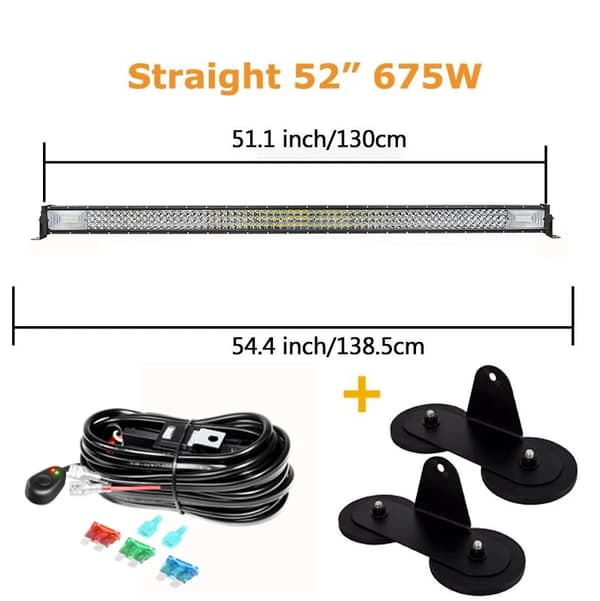 LED-ljusramp, 7D-teknik, magnetisk monteringsfäste,52tum 675w tråd