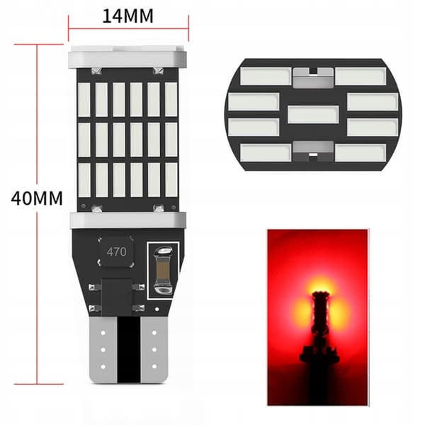 LED-LAMPA W16W T15 RÖD POSITIONSSTOPP SMD