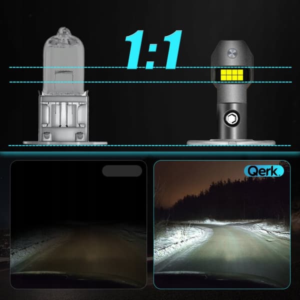 LED H3 PÆRER QERK 1 TIL 1 MERE LYS KAN EFTERMONTERES PERFEKT PASFORM