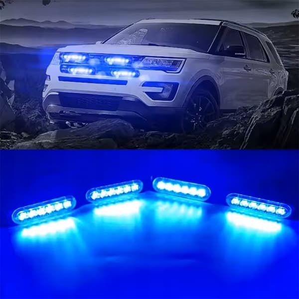 4x LED BLÅ BLINK ADVARSELSLAMPE FJERNBETJENING STROBE PROGRAMMER