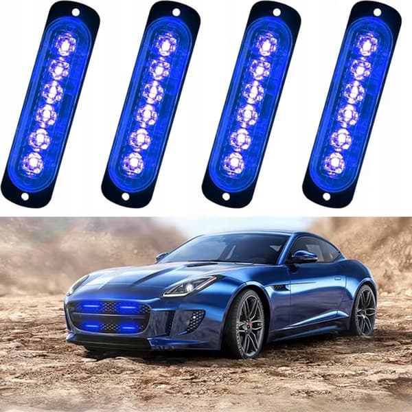 4x LED BLÅ BLINK ADVARSELSLAMPE FJERNBETJENING STROBE PROGRAMMER