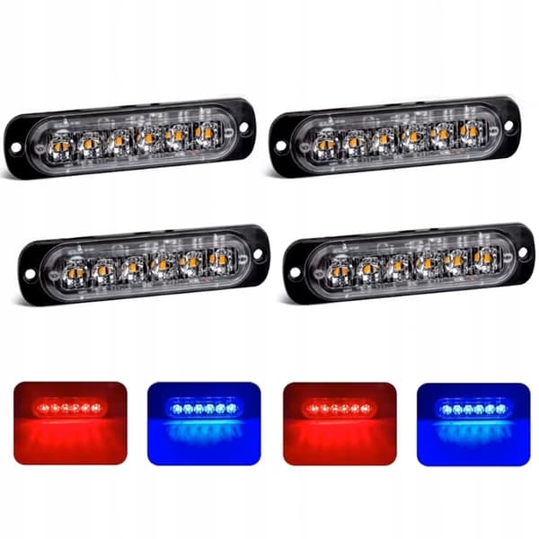 4x LED PUNAINEN SININEN VILKKUVAA VAROITUSVALO KAUKOSÄÄDIN 6 SMD-OHJELMAA