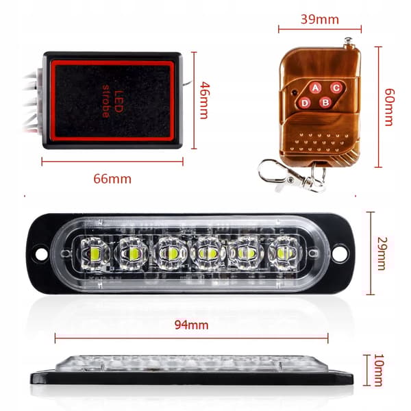 4x LED PUNAINEN SININEN VILKKUVAA VAROITUSVALO KAUKOSÄÄDIN 6 SMD-OHJELMAA