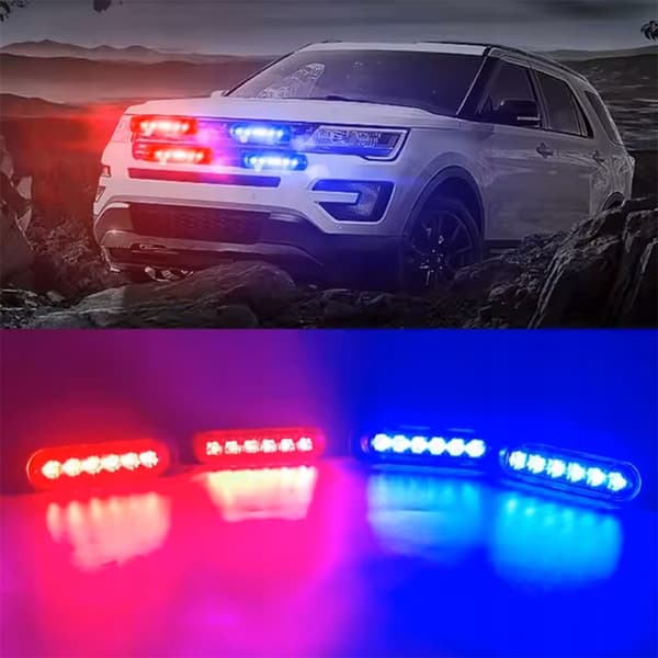 4x LED PUNAINEN SININEN VILKKUVAA VAROITUSVALO KAUKOSÄÄDIN 6 SMD-OHJELMAA