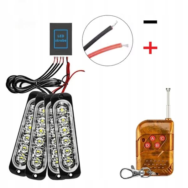 4x LED PUNAINEN SININEN VILKKUVAA VAROITUSVALO KAUKOSÄÄDIN 6 SMD-OHJELMAA