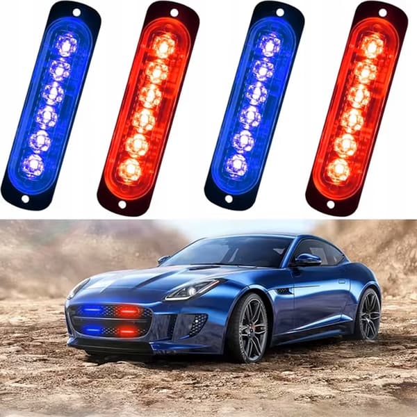 4x LED PUNAINEN SININEN VILKKUVAA VAROITUSVALO KAUKOSÄÄDIN 6 SMD-OHJELMAA