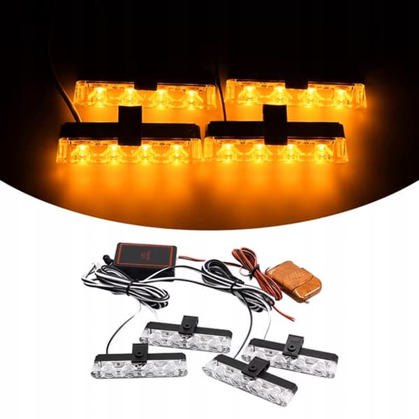 4x ORANGE LED-BLINKNING VARNINGSLAMPA FJÄRRKONTROLL STROBOBLYSNING I STÖTFÅNGARE