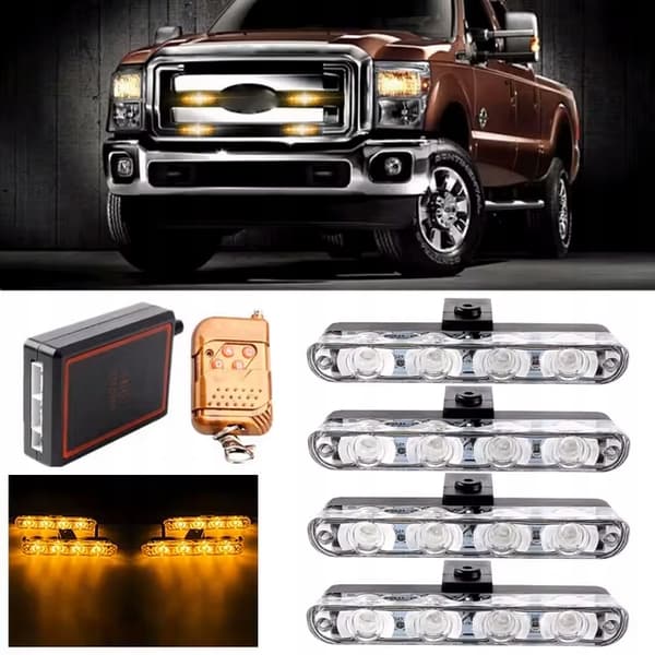 4x ORANGE LED-BLINKNING VARNINGSLAMPA FJÄRRKONTROLL STROBOBLYSNING I STÖTFÅNGARE