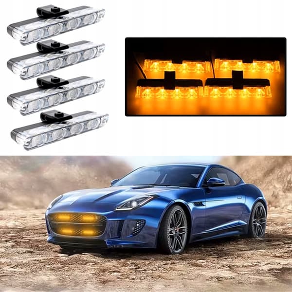 4x ORANGE LED-BLINKNING VARNINGSLAMPA FJÄRRKONTROLL STROBOBLYSNING I STÖTFÅNGARE