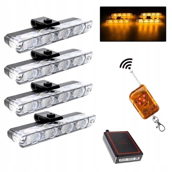 4x LED ORANGE BLINKLYS ADVARSELSLAMPE FJERNBETJENING STROBELYS I KOFANGEREN