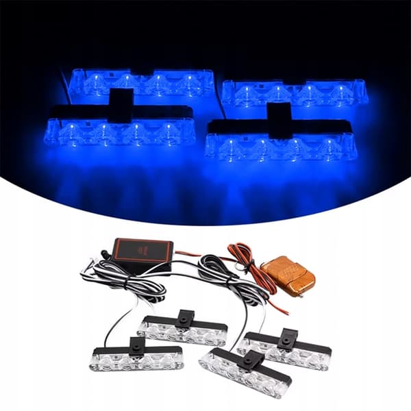 4x LED BLÅ BLINK ADVARSELSLAMPE FJERNBETJENING STROBE I KOFANGEREN