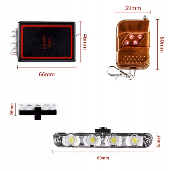 4x LED BLÅ BLINK ADVARSELSLAMPE FJERNBETJENING STROBE I KOFANGEREN