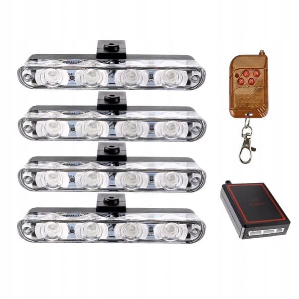 4x LED BLÅ BLINK ADVARSELSLAMPE FJERNBETJENING STROBE I KOFANGEREN