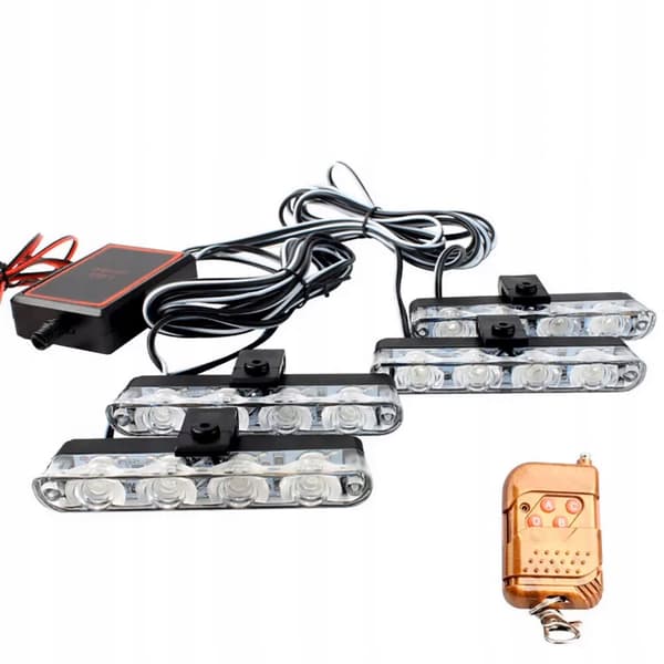 4x LED BLÅ BLINK ADVARSELSLAMPE FJERNBETJENING STROBE I KOFANGEREN