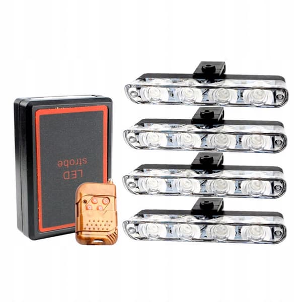 4x LED BLÅ BLINK ADVARSELSLAMPE FJERNBETJENING STROBE I KOFANGEREN