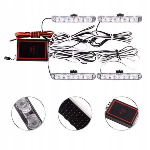 4x LED BLÅ BLINK ADVARSELSLAMPE FJERNBETJENING STROBE I KOFANGEREN