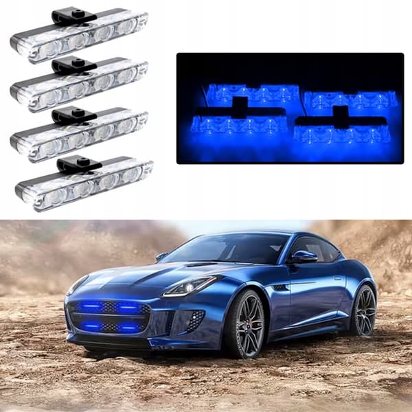 4x LED BLÅ BLINK ADVARSELSLAMPE FJERNBETJENING STROBE I KOFANGEREN