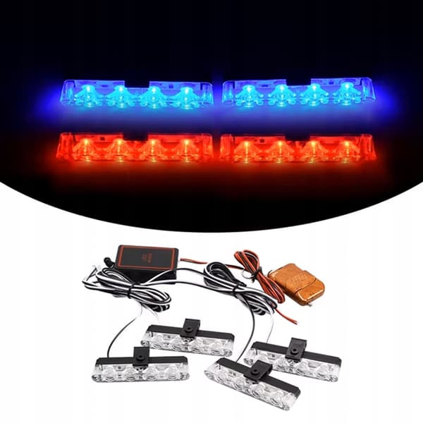 4x LED-LAMPA BLÅ RÖD BLIXT VARNING FJÄRRKONTROLL 4xSMD I STÖTFÅNGARE