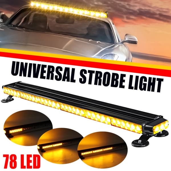 38" (96.5 cm) LED-advarselslys – dobbeltsidet gult blinklys, 27 tilstande, IP65, 12V (bil, lastbil, sneplov, kranvogn)