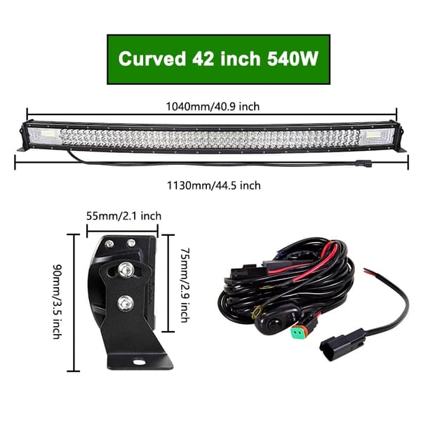 Bøjet LED-lysbar, 6000K farvetemperatur, IP67 vandtæt rating,42 tommer 540W med ledning