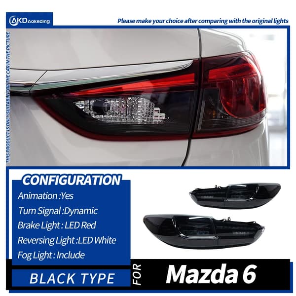 Bakljus för Mazda 6, Dynamisk Signallampa, Hög Lumen Prestanda,Svart Ett Set