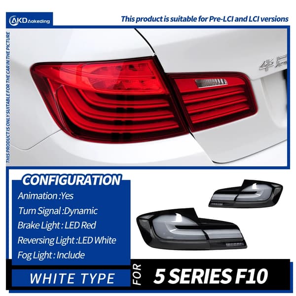 LED Baglygter til BMW F10, Dynamisk Blinklys, LED Hvid Baklys,B
