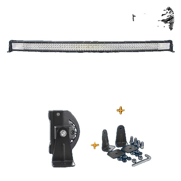 Bøjet LED-lysbar, 60° flodbelysning + 30° spotkombinationsstråle, fås i flere længder,50in Beslag1 Ledning