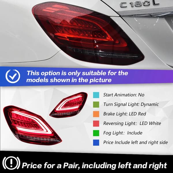Bakljusmontering för Benz W205, dynamisk blinkersignal, LED-bromsljus,För 19-21Röd